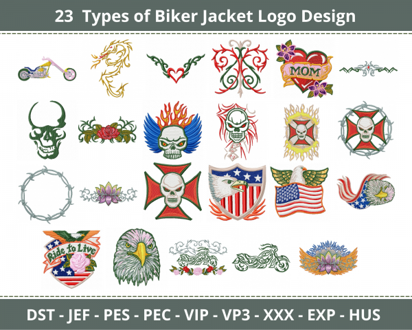 Biker Jacket Logo Machine Embroidery Designs