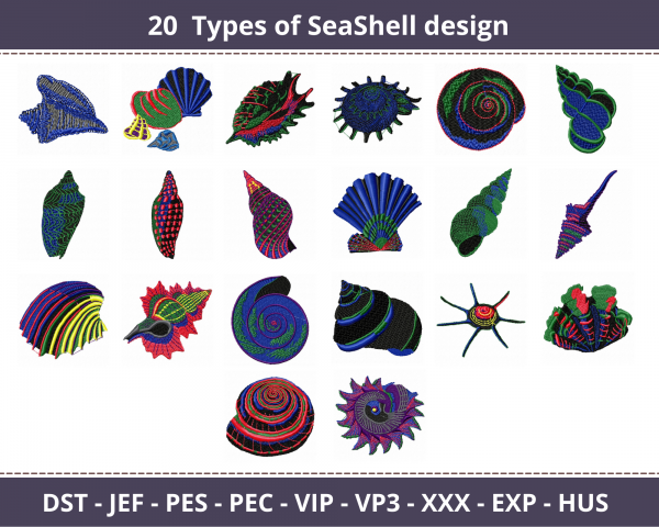 Seashell Machine Embroidery Designs-20 Types-instant download