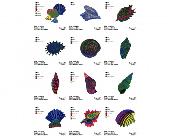 Seashell Machine Embroidery Designs-20 Types-instant download