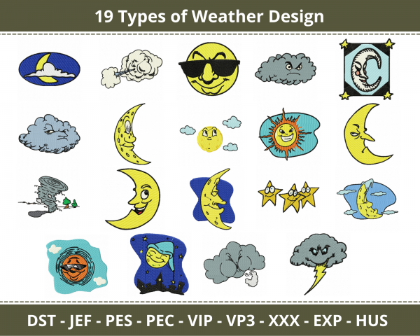 Weather Machine Embroidery Designs-19 Types-instant download
