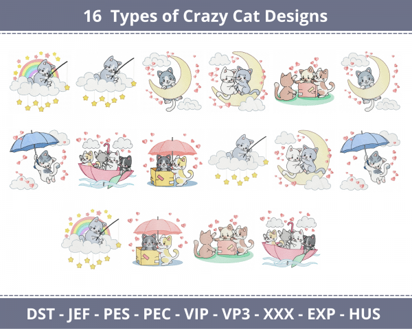 Crazy Cat Machine Embroidery Designs