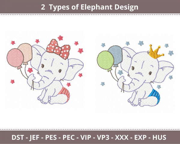 Baby Elephant Machine Embroidery Designs-2 Types-instant download