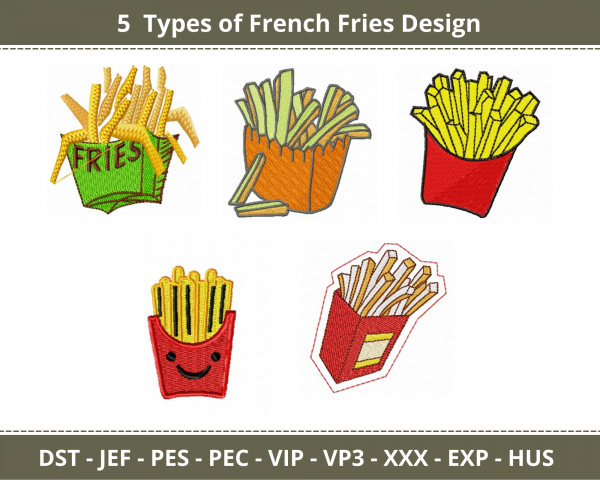 French Fries Machine Embroidery Designs-5 Types-instant download