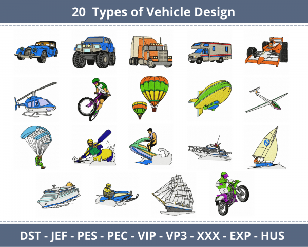 Vehicles Machine Embroidery Designs-20 Types-instant download