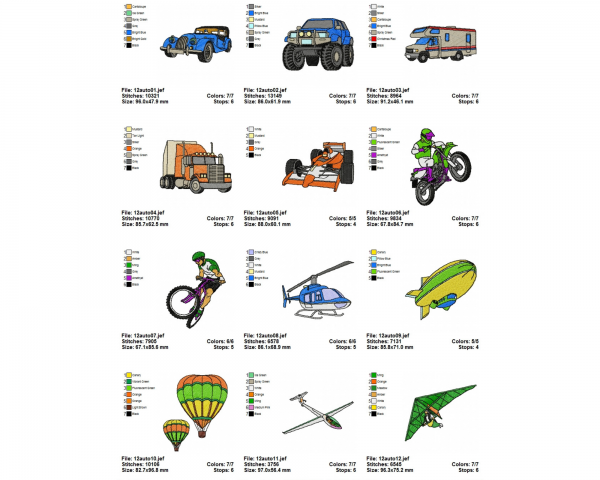 Vehicles Machine Embroidery Designs-20 Types-instant download