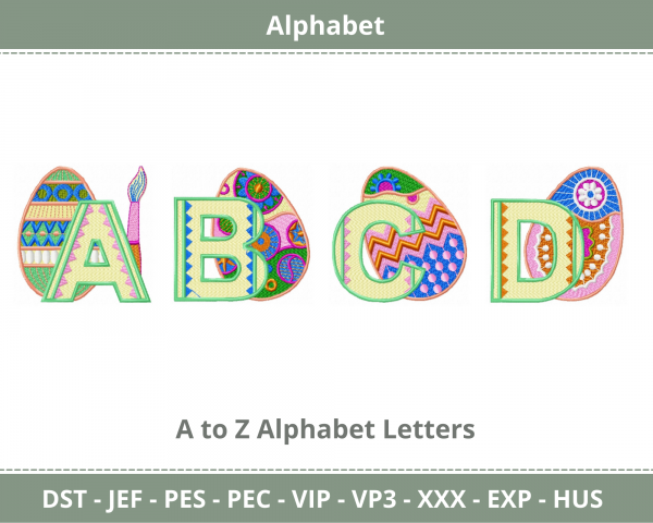 Easter Egg Alphabet Machine Embroidery Designs