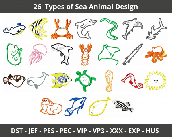 Sea Animal Machine Embroidery Designs-26 Types-instant download