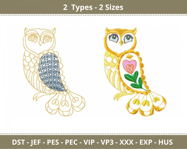 Owl Machine Embroidery Designs-2 Sizes-2 Types-instant download