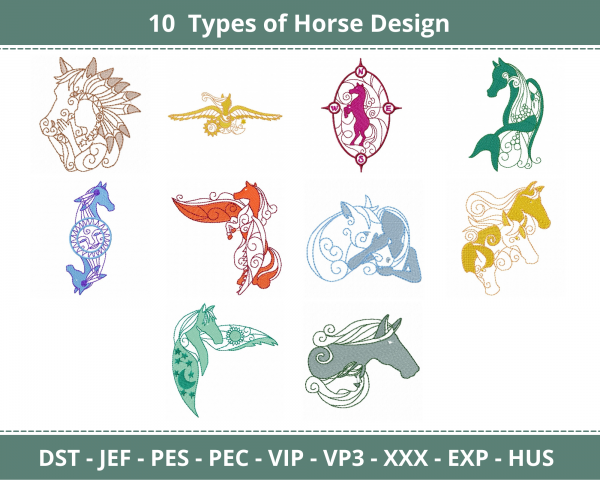 Horse Machine Embroidery Designs-10 Types-instant download