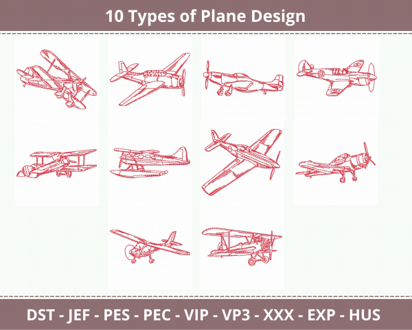 Plane Machine Embroidery Designs-10 Types-instant download