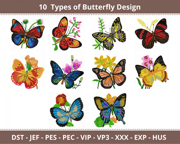 Butterfly Machine Embroidery Designs-10 Types-instant download