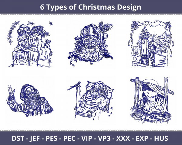 Christmas Machine Embroidery Designs-6 Types-instant download