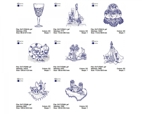 Dining Set Machine Embroidery Designs-1 Size-8 Types-instant download