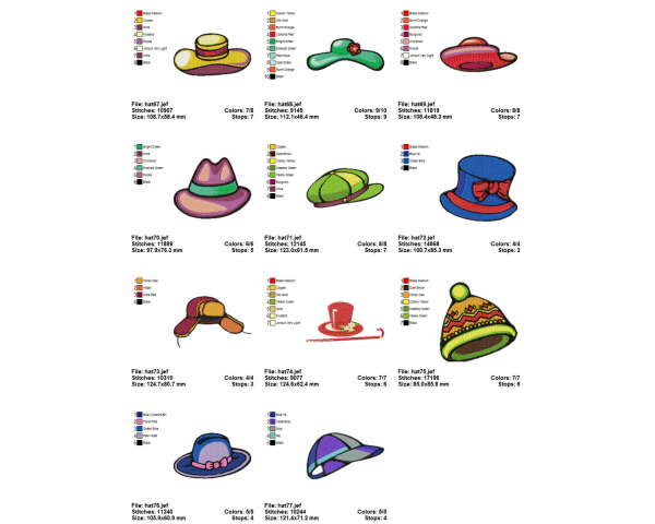 Hats Machine Embroidery Designs-1 Size-23 Types-instant download