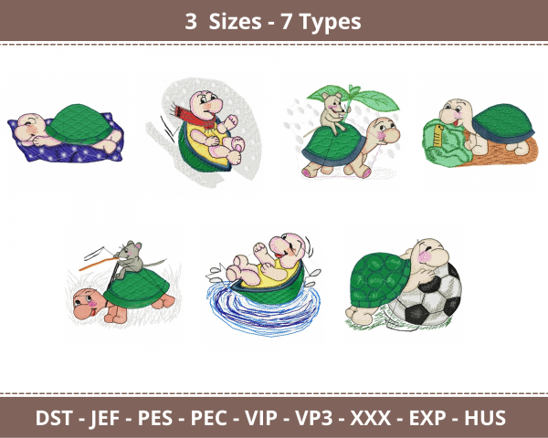 Turtle Machine Embroidery Designs-3 Sizes-7 Types-instant download