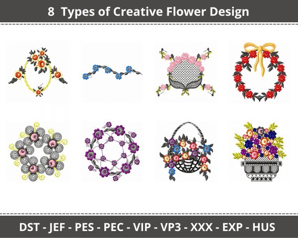 Creative Flowers Machine Embroidery Designs-1 Size-8 Types-instant download