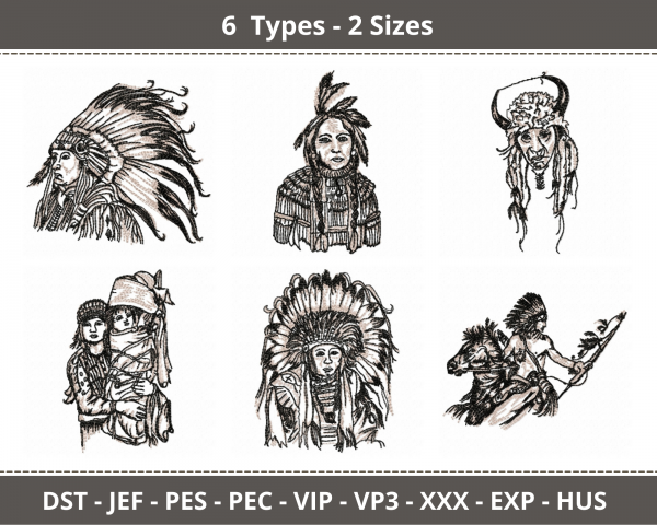 Native Americans Machine Embroidery Designs-2 Sizes-6 Types-instant download