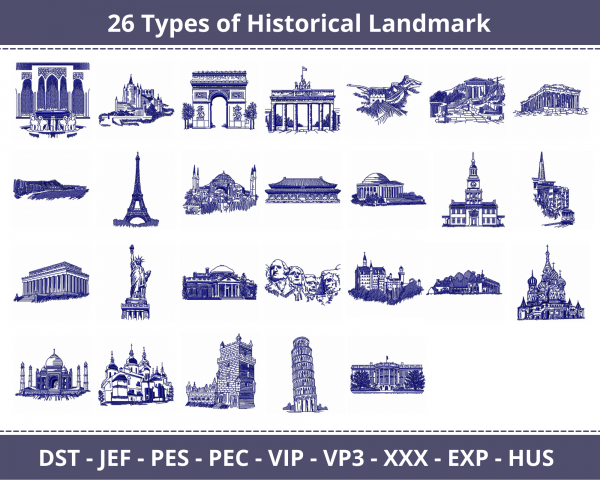 Historical landmarks Machine Embroidery Designs-1 Size-26 Types-instant download