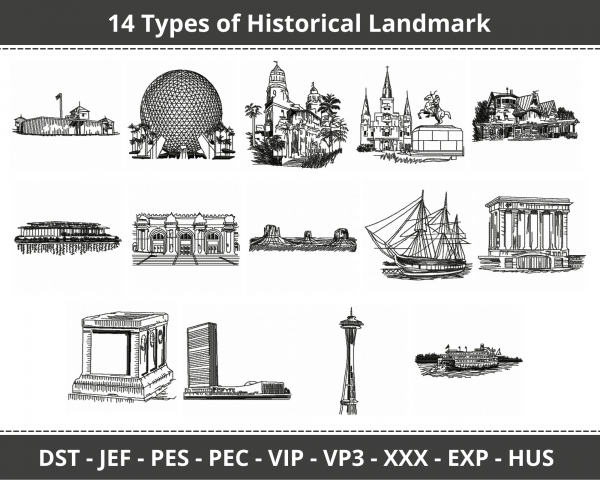 Historical landmarks Machine Embroidery Designs