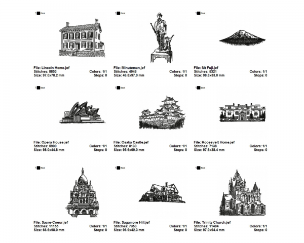 Historical landmarks Machine Embroidery Designs-1 Size-18 Types-instant download