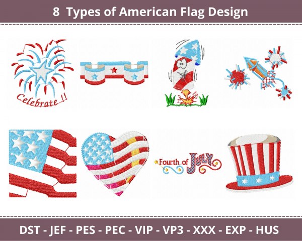 Creative American Flag Machine Embroidery Designs