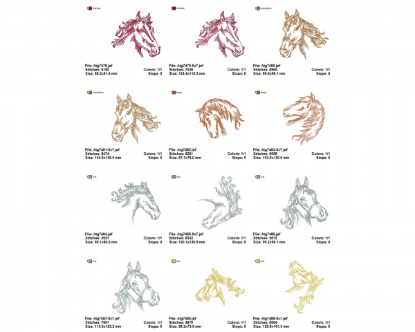 Horse Machine Embroidery Designs-2 Sizes-10 Types-instant download