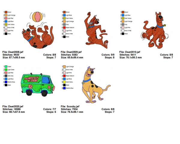 Scooby Doo Machine Embroidery Designs-1 Size-14 Types-instant download
