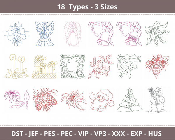 Christmas Machine Embroidery Designs-3 Sizes-18 Types-instant download