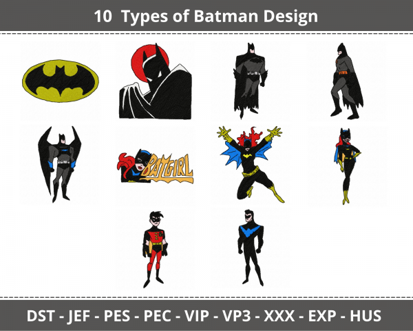 Batman Machine Embroidery Designs-1 Size-10 Types-instant download