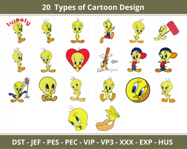 Tweety Cartoon Machine Embroidery Designs-1 Size-20 Types-instant download