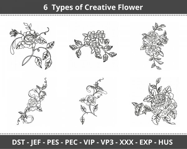 Creative Flower Machine Embroidery Designs-6 Types-instant download