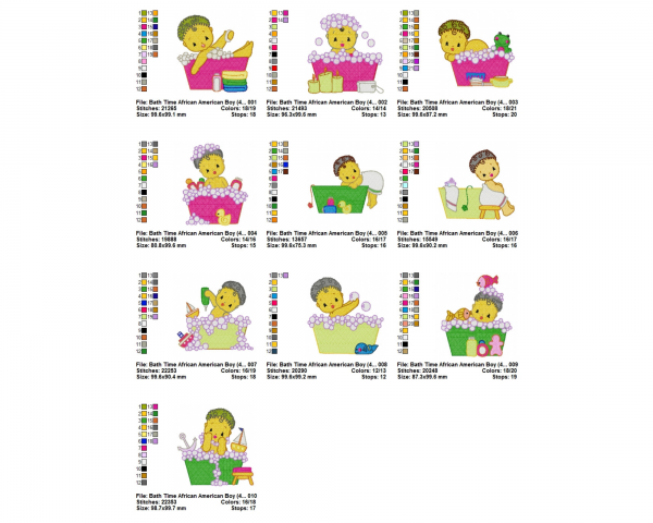 Bath Time Baby Machine Embroidery Designs-1 Size-10 Types-instant download
