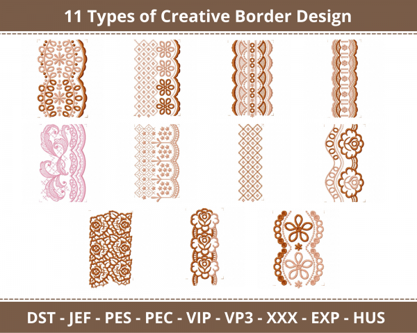 Creative Border Machine Embroidery Designs-1 Size-11 Types-instant download