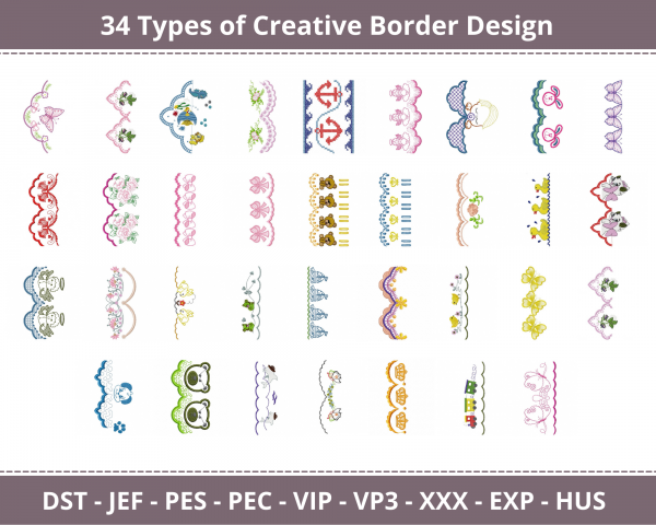 Creative Border Machine Embroidery Designs-1 Size-34 Types-instant download