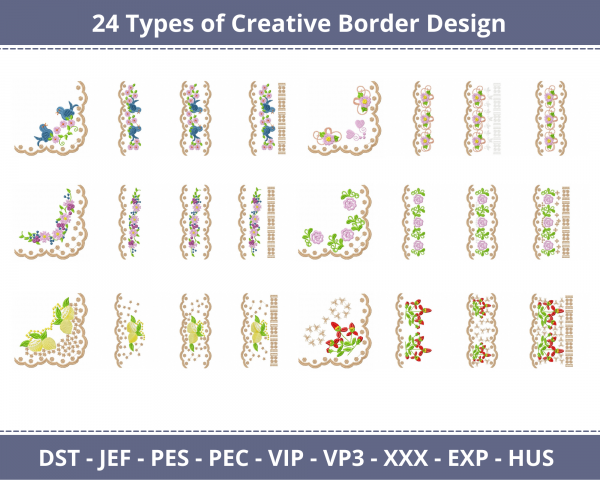 Creative Border Machine Embroidery Designs-1 Size-24 Types-instant download