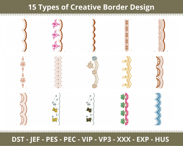 Creative Border Machine Embroidery Designs-1 Size-15 Types-instant download