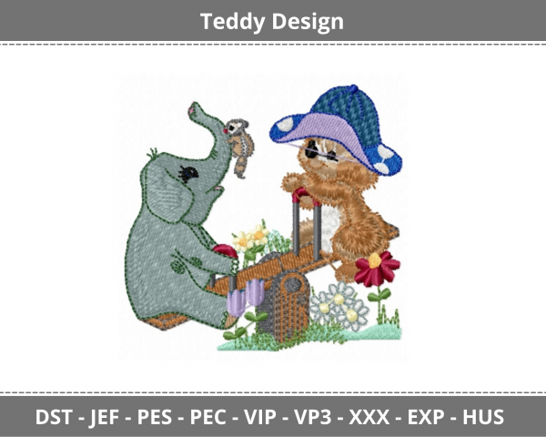 Teddy With Elephant Machine Embroidery Designs