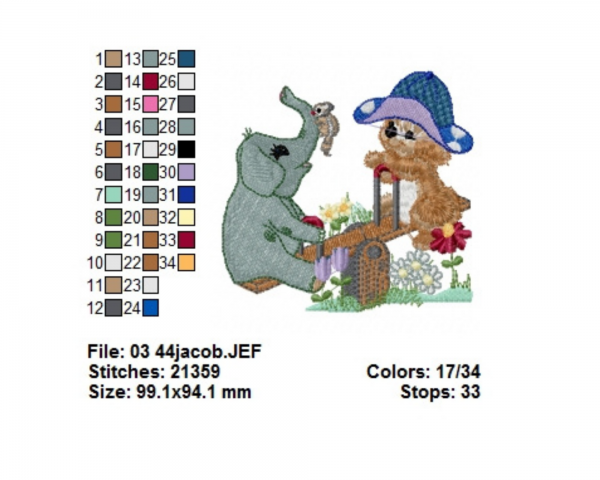 Teddy With Elephant Machine Embroidery Designs-1 Size-instant download