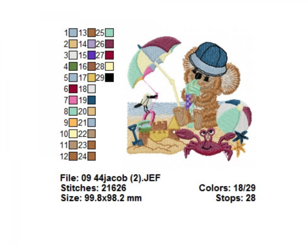 Teddy On Beach Machine Embroidery Designs-1 Size-instant download