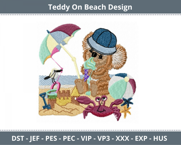 Teddy On Beach Machine Embroidery Designs