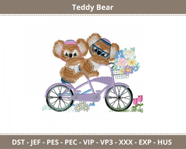 Crazy Teddy’s On Bicycle Machine Embroidery Designs