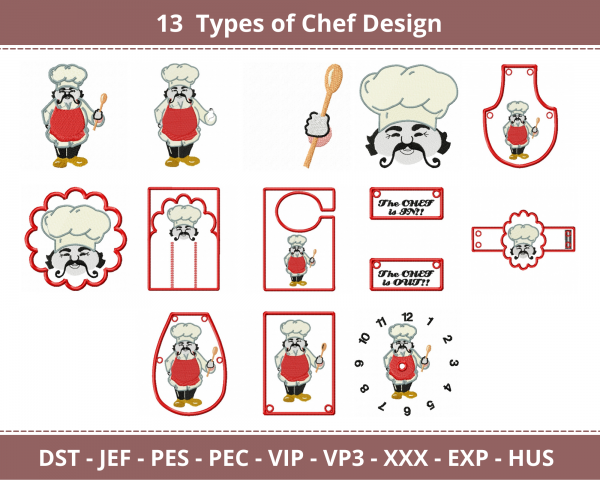 Chef Machine Embroidery Designs-1 Size-13 Types-instant download