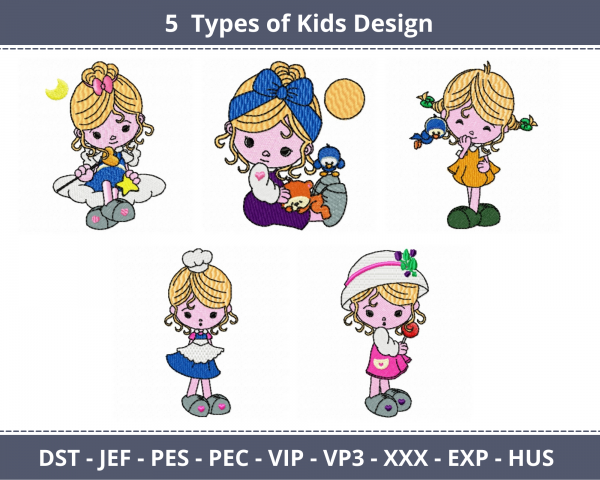 Kids Machine Embroidery Designs-1 Size-5 Types-instant download
