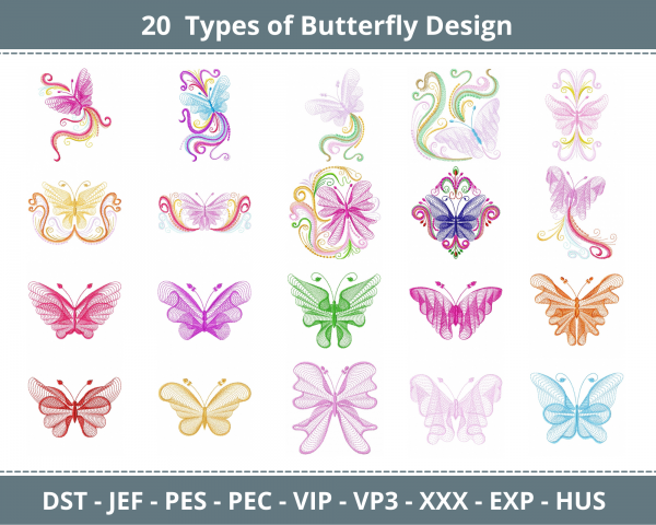 Butterfly Machine Embroidery Designs-1 Size-20 Types-instant download
