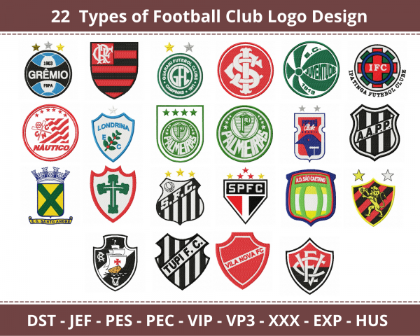 Football Club Logo Machine Embroidery Designs-1 Size-22 Types-instant download