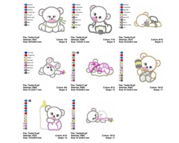 Teddy Bear Machine Embroidery Designs-1 Size-20 Types-instant download