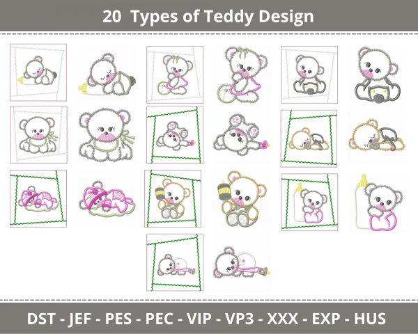 Teddy Bear Machine Embroidery Designs-1 Size-20 Types-instant download