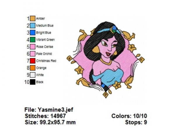 Jasmine Princess Machine Embroidery Designs-1 Size-instant download