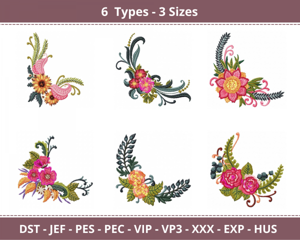 Creative Flower Machine Embroidery Designs-3 Sizes-6 Types-instant download