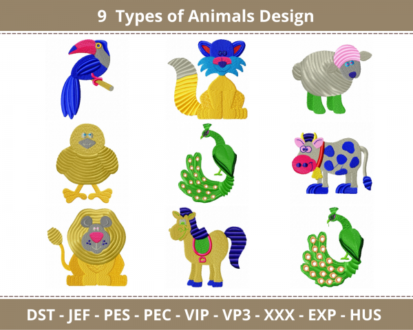 Animal Machine Embroidery Designs-1 Size-9 Types-instant download